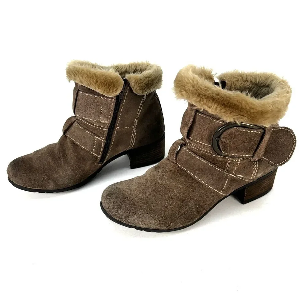 Josef Seibel Tracy Women's Suede Fur Ankle Boot Taupe Tan SZ 39 US 8.5